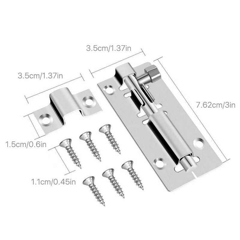 2 pcs 3 Inch Barrel Bolt Security Lock, Stainless Steel