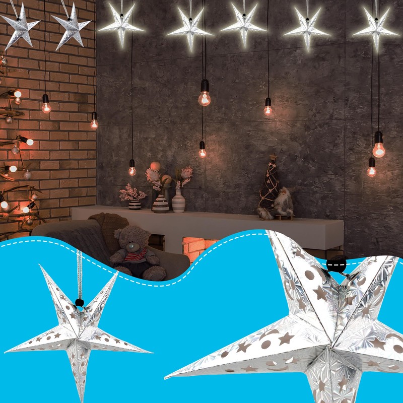 12 Pieces Christmas Paper Star Lanterns Light Up 5-Pointed Star
