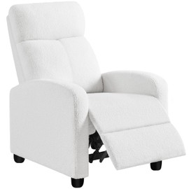 Topeakmart Boucle Recliner Sofa Push Back Recliner Chair Adjustable Modern Single Reclining Chair Upholstered Sofa with Pocket Spring Living Room Bedroom Home Theater White