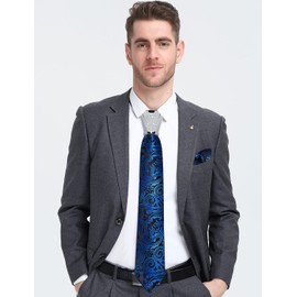 DiBanGu - Juego de 4 corbatas para hombres, corbatas de seda tejidas jacquard para hombre, corbata de bolsillo y corbata cuadrada, Azul Real, Talla única
