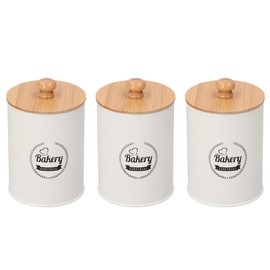 MOUMOUTEN Coffee Storage Containers, 3 Pieces Tea Containers Bamboo Lid Glass Tea Airtight Storage Container for Home Kitchen Supplies (White)