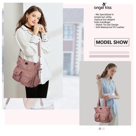Angelkiss Purses Handbags for Women PU Tote Satchel Bags for Women Pockets Shoulder Bags… A-pink