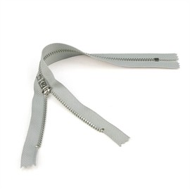 Set of 12 Pants Zippers, 11", Silver Metal Teeth and Pussywillow Gray Tape, Bias Bespoke Brand