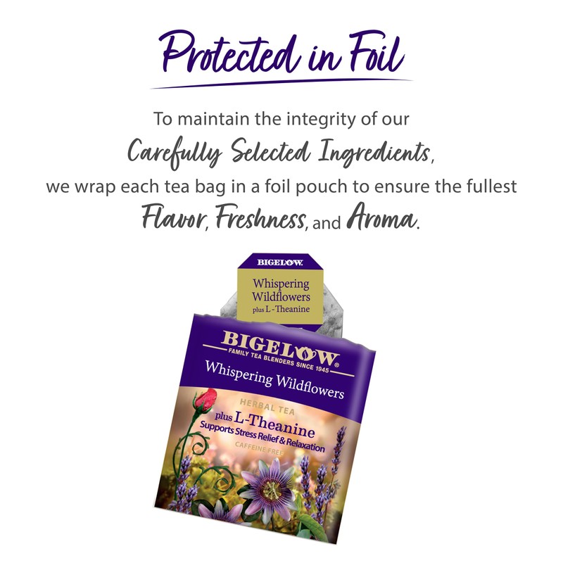 Bigelow Tea Whispering Wildflowers plus L-Theanine Herbal Tea, Caffeine Free,
