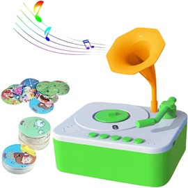 Kids Gramophone with 96 Cards, Children's Phonograph Story Music Player Gift Boys Girls,Toddler Toys Early Childhood Education Gift Birthday 3-6 Years Old (Green)