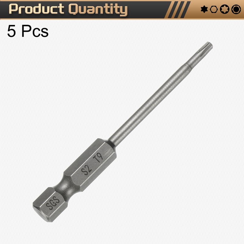 sourcing map 5pcs T9 Torx Head Screwdriver Bit 1/4" Hex