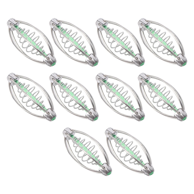 10PCS Stainless Steel Spring Fishing Feeder Bait Cage Holder Tackle