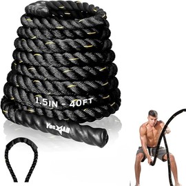 1.5/2 Inch Battle Ropes with Extra Protective Sleeve, Workout Ropes for Cross-Training Home Gym & Fitness Exercises, Strength Training - 30,40,50 Feet Lengths Available - Colour: 1.5in - 30ft, Style Name: No Cover