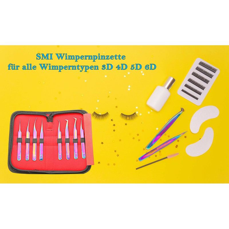 SMI Pack of 8 Eyelash Tweezers Eyelash Extension Tweezers Pointed