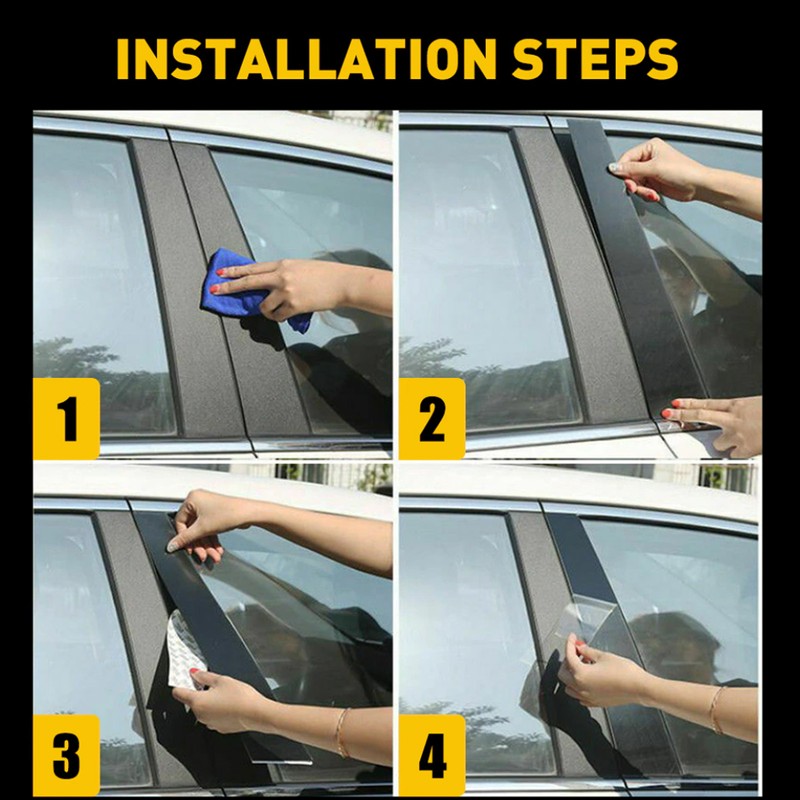 4pcs Window Pillar Post Trim Anti Scratch Glossy Black B