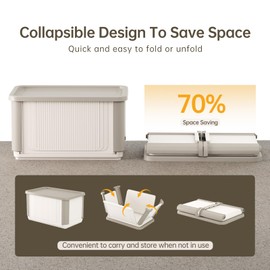 HAIXIN Collapsible Storage Bins with Lids 4 Pack - 62.8 QT Foldable Closet Storage and Organizer Plastic Stackable Storage Box for Home Garage Office Craft