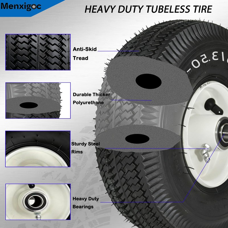4.10/3.50-4 Tubeless Tire with 3/4" Bearing, 105-3471 Front Wheel and