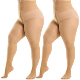 WiliW 2 Pairs Indestructible Plus Size Tights for Women, 10D Rip Resistant Sheer Pantyhose, High Waist Ultra Strong Tights(Natural, 3XL-4XL)
