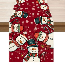XCHI - Camino de mesa de Navidad con copos de nieve de invierno rojo, decoración para fiestas, hogar, cocina, comedor, decoración de vacaciones, 13 x 60 pulgadas
