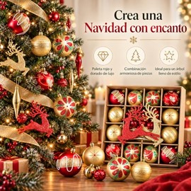 Esferas de Navidad, 40 Unidades Juego de Bolas de Navidad Adornos para árbol de Navidad Kit de Esferas Navideñas Decorativas Colgante Decoración para