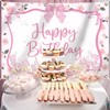 Coquette Happy Birthday Backdrop Banner - Pink Bow Birthday Party