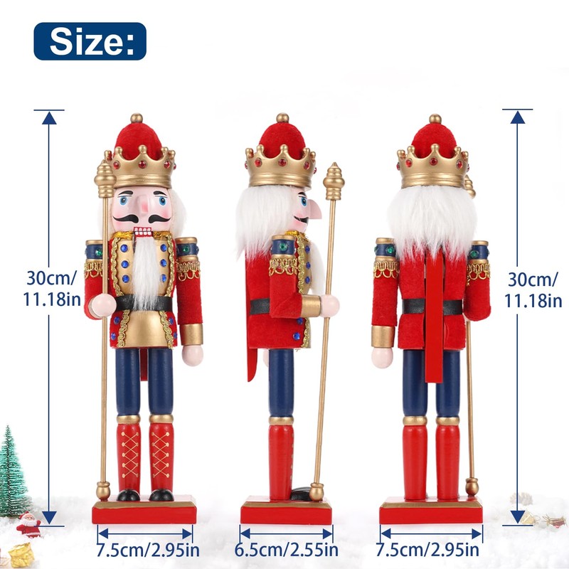 COMBIUBIU 30CM Wooden Nutcracker Christmas Decorations,Wooden Nutcracker Figures,Festive Collectible Nutcracker