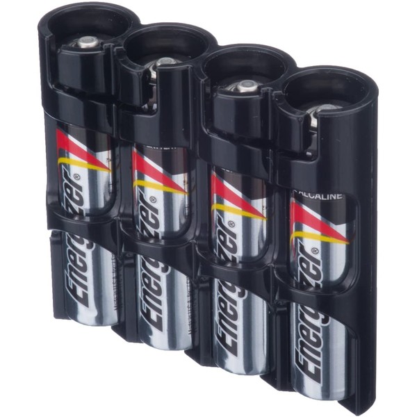 Storacell SLAAA4pkTB by Powerpax SlimLine AAA Battery Caddy, Black, Holds 4 Batteries