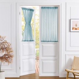 Tollpiz Short Sheer Door Curtain Closet Linen Textured Curtain Sheers Doorway Light Filtering Voile Patio Glass Doors Rod Pocket Curtains French Door, 54 x 54 inches Long, Dusty Blue, 1 Panel