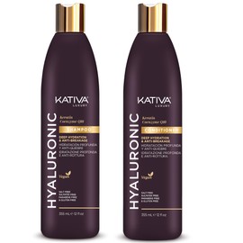 KATIVA Hyalurónico Q10 Shampoo y Acondicionador Paquete de 2. Vegano Hidratación Profunda y Anti-Rotura Sin Sulfato y Libre de Parabes.