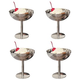 Ice Cream Bowl, 7 Oz Stainless Steel Footed Dessert Cups Ice Cream Cup Small Sundae Bowl for Dessert, Sundae, Pudding, Salad, Cocktail, Condiment, Trifle (4, Tall)