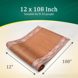 Burlap Lace Table Runner (Pack of 3) – 12”x 108” - No-Fray Finished Edge Natural Table Runner – No Odor, Eco-Friendly Burlap Runner - Perfect for Christmas, Wedding, Thanksgiving