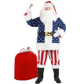 Wabolay Santa Claus Costume for Men Adults Deluxe Professional Santa Suit 11pcs Red White Blue Christmas Clause Outfit Mens Cosplay Adult S