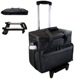 DERABY Rolling Teacher Tote Bag with wheels and Laptop Compartment, Wheeled Teacher Bag for Teaching, Detachable Trolley, Office, Craft, Black