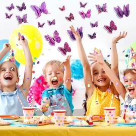 SAOROPEB 3D Butterfly Wall Decor, 48 Pcs Double Layer Butterfly Decorations for Party Decorations Locker Decor Refrigerator Decal, Reusable (Purple)