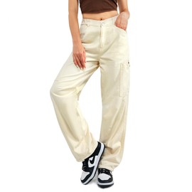 Znyeth Cargo Pants Women High Waist Baggy Jeans with 7 Pockets Casual Wide Leg Y3K Pants for Womens Work Pants Beige L