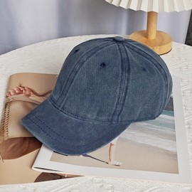 RUNQIU Cap, Baseball Cap, Small, Short Brim, Casual, Short Hat, Sweat Cap, Adjustable, Spring, Summer, UV Protection, 100% Cotton, Plain, Unisex, blue (dark)