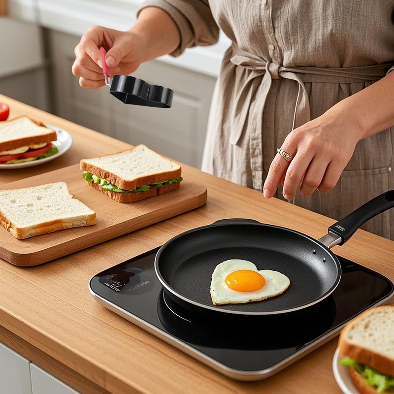 Heart-Shaped Non-Stick Egg Ring Mould Set, Black and Red, 2-Pack