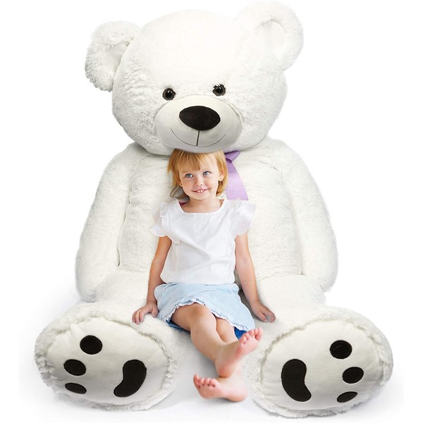 LotFancy 5FT Giant Teddy Bear Stuffed Animals, Soft Cuddly Stuffed Bear, Large Stuffed Animals Plush Toy with Big Footprint, Valentine’s Gift for Girlfriend or Kids, 60 inch, (White)