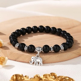 XIANNVXI Black Obsidian Bracelet Elephant Bracelet Men Elephant Gifts Beaded Bracelets Black Bead Bracelet Crystal Bracelets Get Well Soon Gifts
