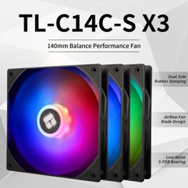 TR-TL-C14C-S X3 140mm Silent Cooling Fan,Black Compurter Cooling Fan,CPU Coolers with 1500RPM High Speed,4-Pin PWM Connector,3 Packs