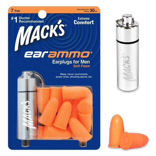 Mack's Ear Ammo Soft Foam Ear Plugs for Men, 7 Pair - 30 dB High NRR, Comfortable Ear Protection for Power Tools, Shooting Sports, Motorcycles, Travel, Sleeping, Loud Noise