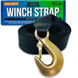 Better Boat Heavy Duty Trailer Winch Strap Replacement with Zinc Coated Hook, 2'' x 20' for Boat, Snowmobile, Jet Ski and Off Road Vehicles and Boat Accessory - Break Strength: 5000lbs