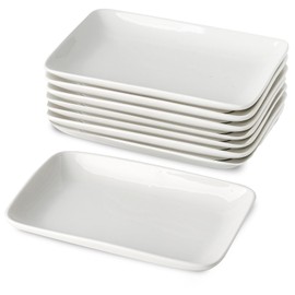 XINLTC 8 Pieces 8 Inch Rectangular Appetizer Plates, Porcelain Dessert Plates, Salad Plates Set, Small White Serving Plates for Salad, Appetizer, Snack, Sushi, Microwave, Oven, Dishwasher Safe