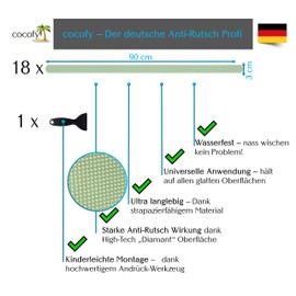 cocofy Fluorescent Non-Slip Strips, Luminous Stickers, Stairs, Photoluminescent Tape, XXL (90 x 3 cm), for Indoor Stairs, Non-Slip Stickers, Pack of 18