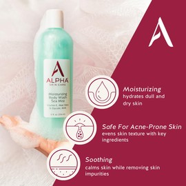 Alpha Gel De Ducha Hidratante Para El Cuidado De La Piel, Fórmula Suave Antiedad Sin Jabón, Con Ácido Glicólico, Aha, Vitamina E Y Aloe Vera. Acondiciona Y Suaviza. Apto Para Todo Tipo De Piel. Contie
