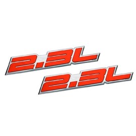 ERPART 2.3L Liter Embossed RED on Highly Polished Silver Real Aluminum Auto Emblem Badge Nameplate (Pack of 2)