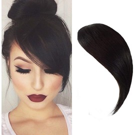 Air Side Bangs Clip in Human Hair Bangs Straight Clip on Side Bang Fringe Real Hair Extensions(Natural Black)