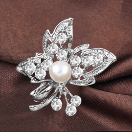 Ezing 12pcs Lot Imitaion Peal Crystal Brooch for Wedding Bouquet (D)