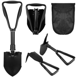 Huiguli Folding Shovel, Folding Carbon Steel Snow Shovel, Multifunctional Garden Shovel with Carry Bag, 4-in-1 Folding Shovel for Garden, Camping, Car Emergency