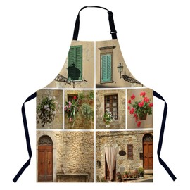 Xuwenz Italy Old Facades Chefs Apron, Cooking and Baking Apron for Men and Women, Kitchen Apron, Butchers Apron, BBQ & Catering Bibs