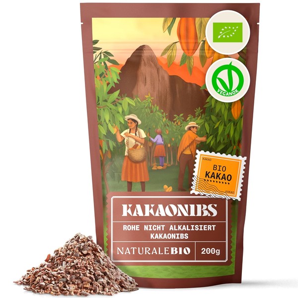 NaturaleBio Organic Raw Cocoa Nibs | 200g | Pure &