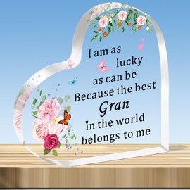 JMIMO Gran Gifts Gran Birthday Gifts Christmas Mothers Day Presents for Gran Acrylic Plaque Present - I Am As Lucky As Can Be Because The Best Gran in The World Belongs to Me