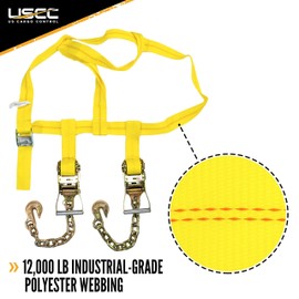 US Cargo Control Side Mount Wheel Net with Cam Buckle,Two Ratchets and Chain Extensions, Easy to Use Wheel Strap for Vehicle Tie Down Applications, Durable Polyester Webbing, 2 Pack