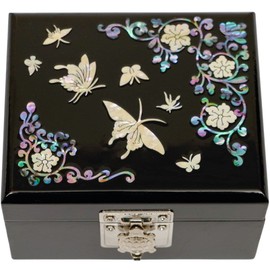 February Mountain Mother of Pearl Peacock Small Jewellery Box - Mini Organiser for Earrings, Necklace, Ring & Bracelet, Jewellery Display Storage Case for Women, Unique Gifts (Butterfly, Floral)