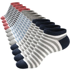Mottee&Zconia Ankle Short Socks Mesh Body Non Slide Mens/Womens Casual Air Fresh Cotton Strips Sock 6 Pairs Size M